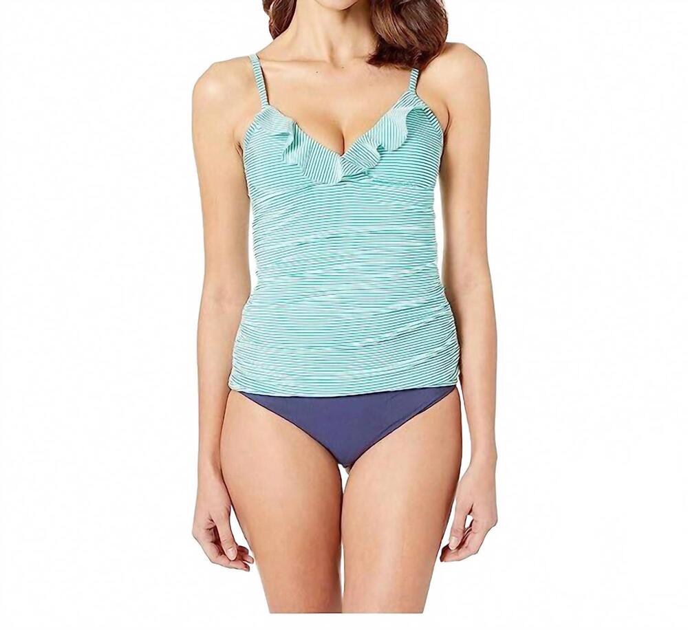 NEW RALPH LAUREN lauren ralph lauren womens stripe ruffle underwire camikini tan